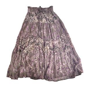 Coupe Collection Boho Tiered Mixed Print Skirt S Leopard Floral